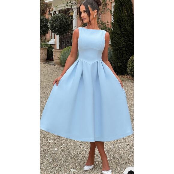 Babyboo Calarabella midi dress baby blue Size XS formal chic timeless proper - Picture 1 of 12